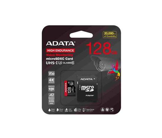 ADATA MicroSDXC karta 128GB High Endurance UHS-I C10 V30 A2 (R:100/W:85 MB/s) + SD adaptér