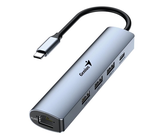 GENIUS hub UH-545, USB-C na 3x USB 3.0 + 15W USB-C + RJ45, šedá