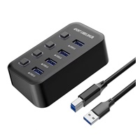 PREMIUMCORD Hub USB 3.2, 4-portový s vypínači portů, 5G SuperSpeed, Černá