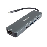 PREMIUMCORD Adaptér USB-C na Gigabit 10/100/1000Mbps + 1x HDMI,  2x USB3.2, 1x PD 100W konektor, Šedá