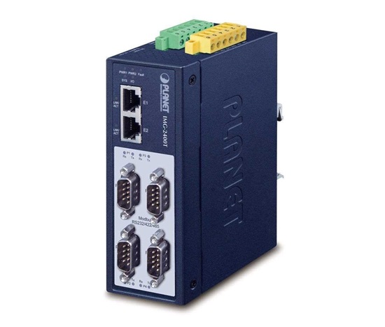 PLANET IMG-2400T Průmyslová brána, MODBUS, 4x RS-232/422/485 na IP, 2x RJ-45 10/100Base-TX, -40 až +75°C, DC12-48V, IP40