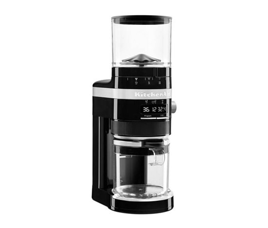 KitchenAid 5KCG8433EOB kávomlýnek, 150 W, nerezové mlecí kameny, 70 nastavení hrubosti mletí, mikro časovač