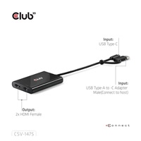 Club3D Video rozbočovač USB-C/A na 2xHDMI 2.0, Dual Monitor, 4K60Hz (M/F)