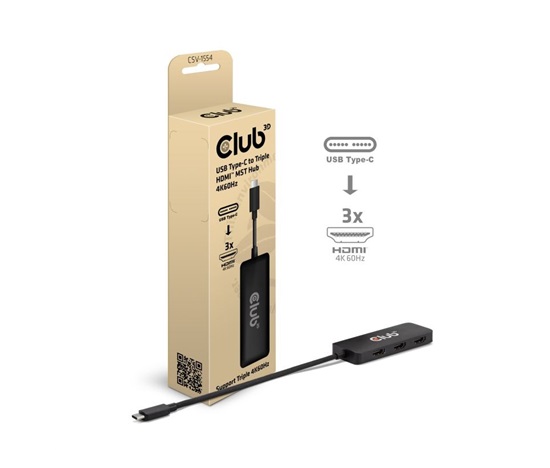 Club3D hub MST USB-C na 3xHDMI, Single: 8K30Hz, Triple: 4K60Hz