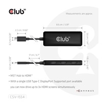 Club3D hub MST USB-C na 3xHDMI, Single: 8K30Hz, Triple: 4K60Hz