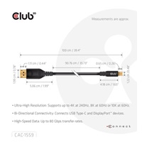 Club3D Kabel USB-C na DisplayPort 2.1, 10K60Hz, DSC1.2, UHBR10, 1m