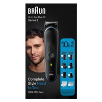 Braun All-In-One Series 5 MGK5445 zastřihovač, vlasy, vousy a chloupky, 10v1, baterie, ocelová čepel