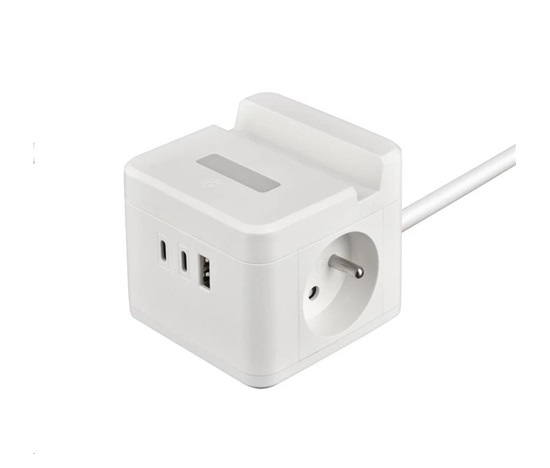 Viking síťový adaptér YC23H, 2x 230 V, 1x USB-A, 2x USB-C, dotykové světlo, funkce stojánku, bílá