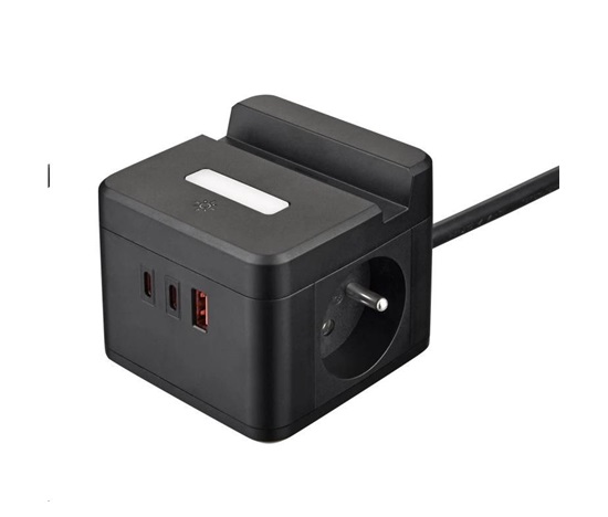 Viking síťový adaptér YC23H, 2x 230 V, 1x USB-A, 2x USB-C, dotykové světlo, funkce stojánku, černá