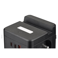 Viking síťový adaptér YC23H, 2x 230 V, 1x USB-A, 2x USB-C, dotykové světlo, funkce stojánku, černá