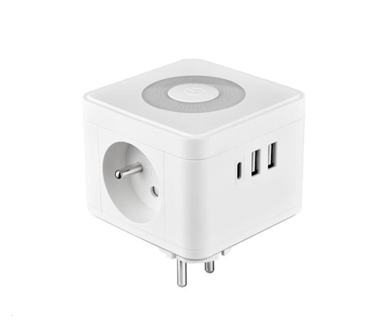 Viking síťový adaptér Y23L, 2x 230 V, 1x USB-A, 2x USB-C, dotykové světlo, bílá