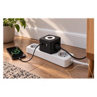 Viking síťový adaptér Y23L, 2x 230 V, 1x USB-A, 2x USB-C, dotykové světlo, bílá