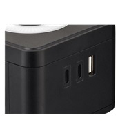 Viking síťový adaptér Y23L, 2x 230 V, 1x USB-A, 2x USB-C, dotykové světlo, černá