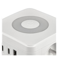 Viking síťový adaptér YC23L, 2x 230 V, 1x USB-A, 2x USB-C, dotykové světlo, délka 1,4 m, bílá