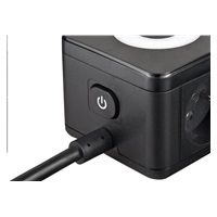 Viking síťový adaptér YC23L, 2x 230 V, 1x USB-A, 2x USB-C, dotykové světlo, délka 1,4 m, černá