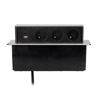 Solight 3z + USB A+C výsuvný blok zásuvek, 2m, nerez ocel