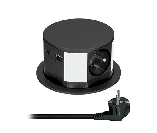 Solight 3z + USB A+C výsuvný blok zásuvek, 2m, černý