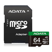 ADATA MicroSDXC karta 64GB Speed Plus, U3, C10, A2, V30 (R:160/W:140 MB/s) + SD adaptér
