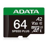 ADATA MicroSDXC karta 64GB Speed Plus, U3, C10, A2, V30 (R:160/W:140 MB/s) + SD adaptér