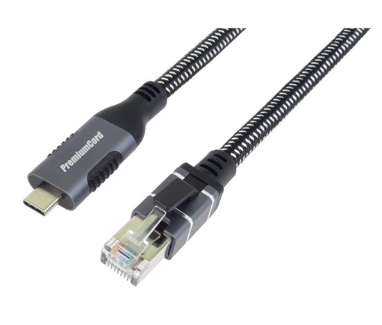 PremiumCord Ethernetový kabel USB-C na LAN RJ45 10/100/1000, 2m