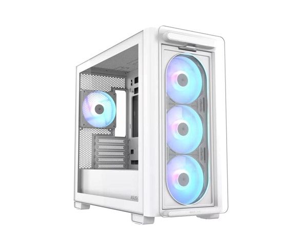 ASUS case A23 PLUS TG ARGB, Mini Tower, průhledná bočnice, 4x120mm ARGB Fan, bílá