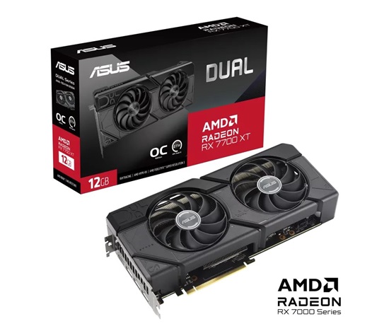 BAZAR - ASUS VGA AMD Radeon RX 7700 XT DUAL OC 12G, 12G GDDR6, 3xDP, 1xHDMI - Po opravě (Bez příšlušenství)