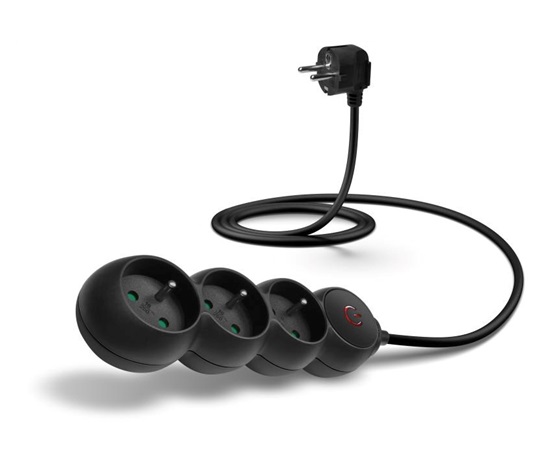 CONNECT IT prodlužovací kabel 230V, 3 zásuvky, 1.5m, s vypínačem, černá