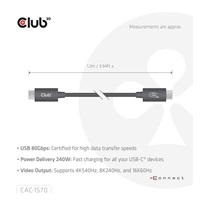 Club3D Kabel USB4 v2 Typ-C, 80Gbps, Certifikovaný kabel, 4K540Hz, 8K240Hz, 16K60Hz, PD 240W, 1,2m
