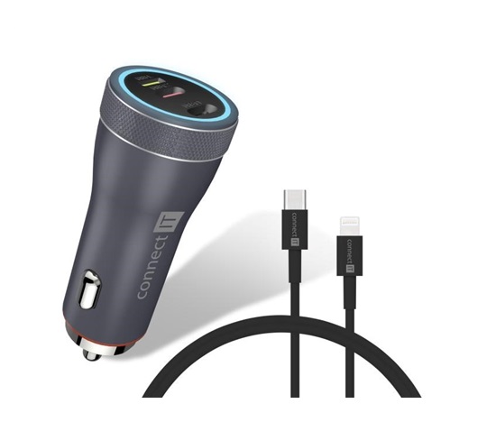 CONNECT IT InCarz Duplex nabíječka do auta, 1x USB-C, 1x Lightning, šedá