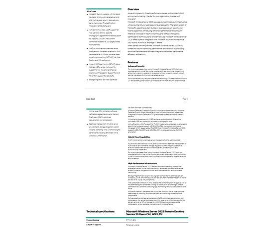 HPE Microsoft Windows Server 2025 Remote Desktop Service 50 Users CAL