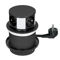 Solight prodlužovací přívod, 4 zásuvky, černý, 1,5m, výsuvný blok zásuvek, kruhový tvar