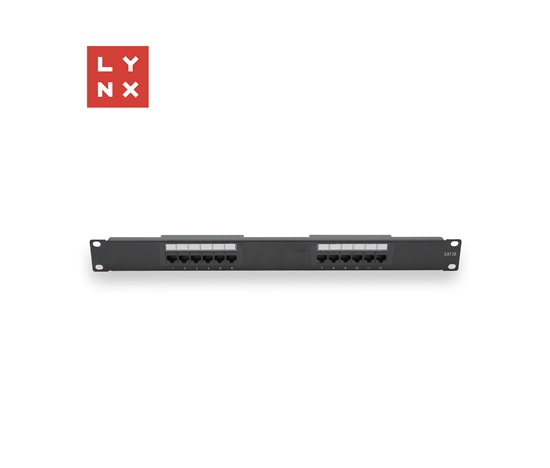 LYNX 19" patch panel 12-port, UTP Cat5e, 50µ, nestíněný, černý