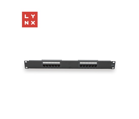 LYNX 19" patch panel 12-port, UTP Cat6, 50µ, nestíněný, černý