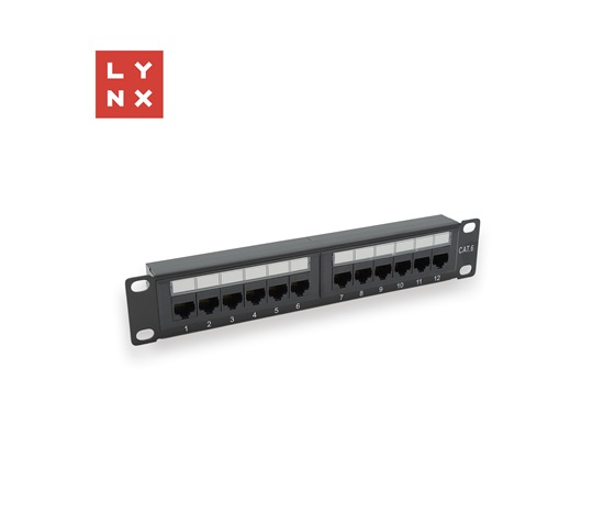 LYNX 10" patch panel 12-port, UTP Cat6, 50µ, nestíněný, černý