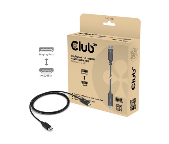 Club3D Adaptér aktivní DisplayPort 1.4 na HDMI HDR (M/M), 2m