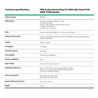 HPE Aruba Networking CX 6000 48G Class4 PoE 4SFP 370W Switch