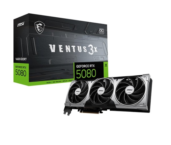 MSI VGA NVIDIA GeForce RTX 5080 16G VENTUS 3X OC, RTX 5080, 16GB GDDR7, 3xDP, 1xHDMI