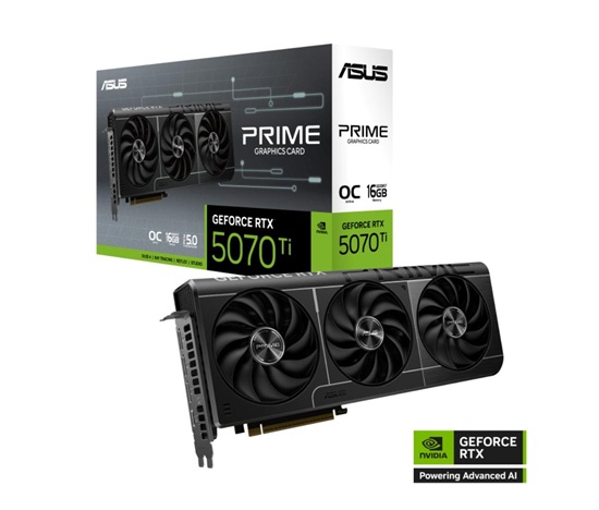 ASUS VGA NVIDIA GeForce RTX 5070 Ti PRIME 16GB OC, 16GB GDDR7, 3xDP, 1xHDMI