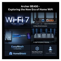 TP-Link Archer BE400 EasyMesh WiFi7 router(BE6500,2,4GHz/5GHz,1x2,5GbEWAN,1x2,5GbELAN,3xGbELAN,1xUSB3.0)
