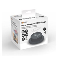 Solight bezdrátová 15W + USB A+C 20W PD výsuvná nabíječka, černá