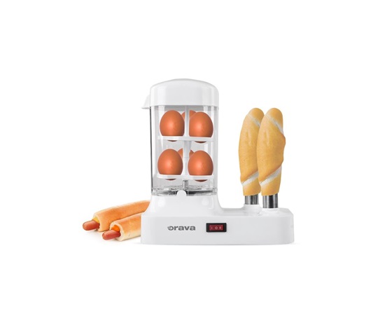 BAZAR - Orava HM-03 hotdogovač s nádstavcem na vaření vajec, 340 W, pro 6 párků, bílá - Poškozený obal (Komplet)
