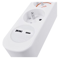 Solight prodlužovací přívod 5 zásuvek, USB A+C nabíječka 12W, 3m, 3 x 1mm2, bílý, vypínač