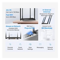 MERCUSYS MB115-4G WiFi4 router (N300, 4G LTE, 2,4GHz, 1x100Mb/s LAN/WAN,3x100Mb/s LAN,1xnanoSIM)