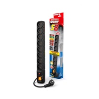 Acar S8 1.5m kabel, 8 zásuvek, přepěťová ochrana, černá
