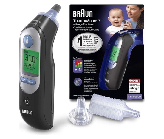 BAZAR - Braun IRT 6520 ThermoScan 7 bezdotykový teploměr, digitální, ušní, paměť na 9 měření, černá - pošk. obal