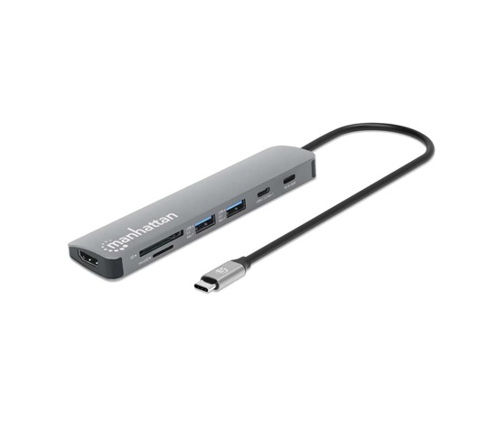 MANHATTAN Dokovací stanice USB-C 7v1, HDMI, USB-C 3.0, USB-C PD 100W, 2xUSB-A 3.0, SD/microSD