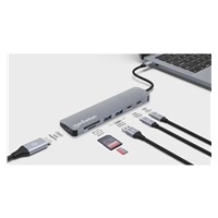 MANHATTAN Dokovací stanice USB-C 7v1, 1xHDMI, 2xUSB-C, 2xUSB, čtečka SD karet, šedá