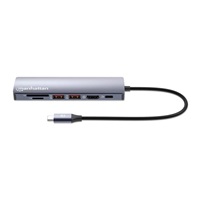 MANHATTAN Dokovací stanice USB-C 7v1, 1xHDMI, 1xUSB-C, 2xUSB, 1xRJ45, čtečka SD karet, šedá