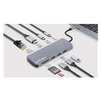 MANHATTAN Dokovací stanice USB-C 9v1, 1xHDMI, 2xUSB-C, 3xUSB, 1xRJ45, čtečka SD karet, šedá
