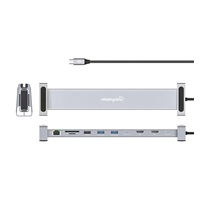 MANHATTAN Dokovací stanice USB-C 10v1, 2xHDMI, 2xUSB-C, 3xUSB, 1xRJ45, čtečka SD karet, šedá